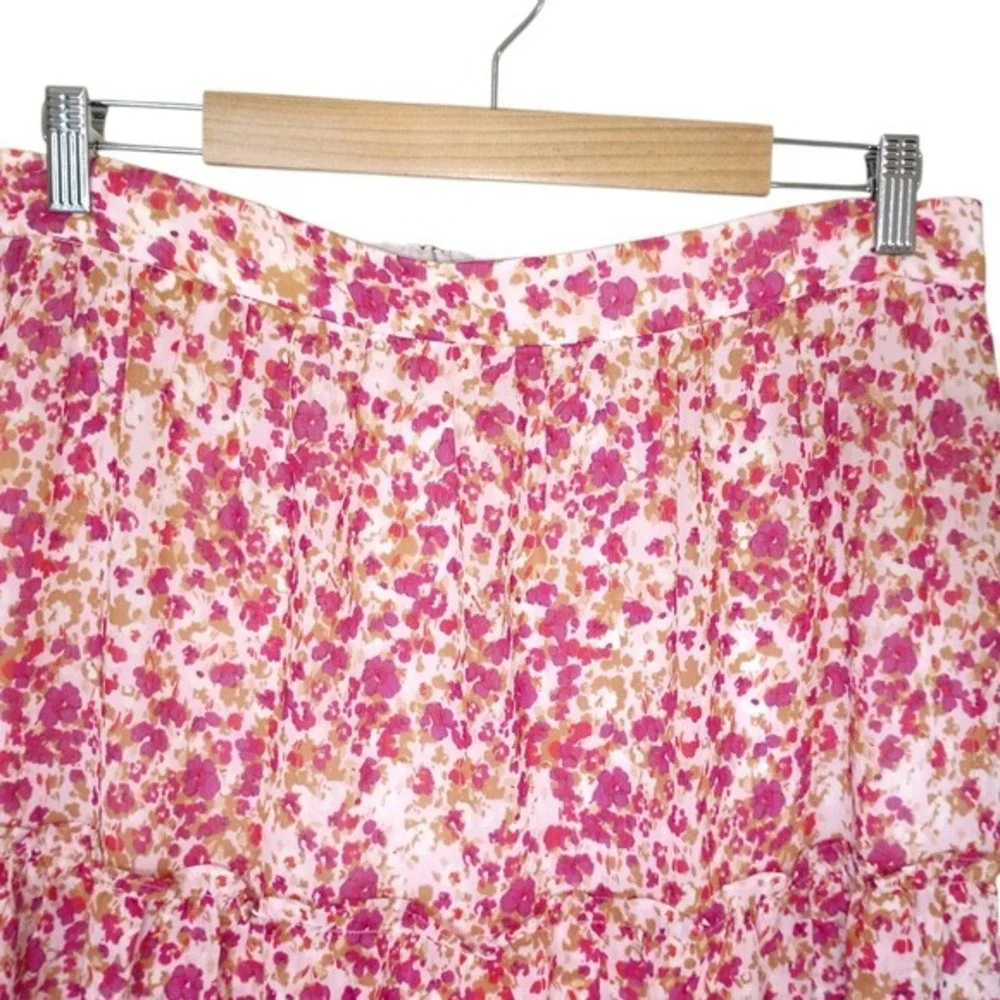 J.Crew Pink Floral‎ Tiered Mini Skirt Elastic Waist Ruffle Hem AY478 Large NEW